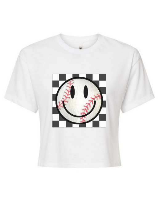 Cropped Smiley Face Shirt, Crop Top, Baseball crop top, baseball Shirt