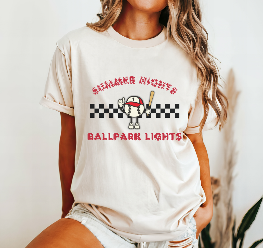 Summer Nights Ballpark Lights, Baseball Mom Shirt, unisex T-shirt